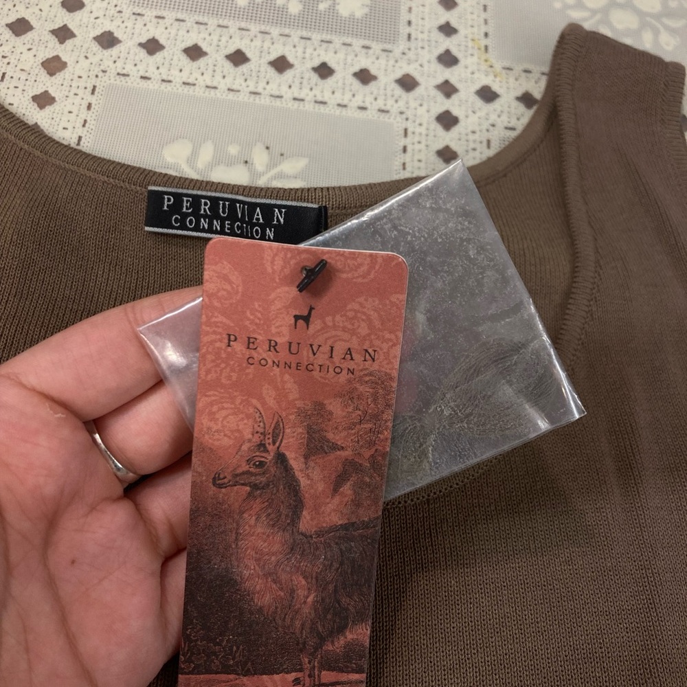 Peruvian Connection Women's Brown Fitted Sleeveless Tank Top Size XL NWT - Picture 4 of 10